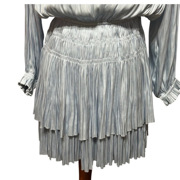 RESET by Jane Blue Pleated Tiered Mini Dress Sleeveless Halter Smocked Waist Sm - Picture 7 of 9